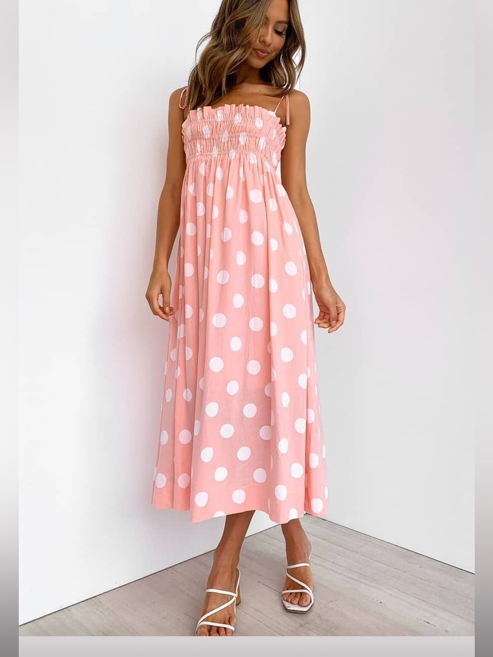 Petal‎ + Pup Pink Polka Dot Sundress Spaghetti Strap with pockets size 8